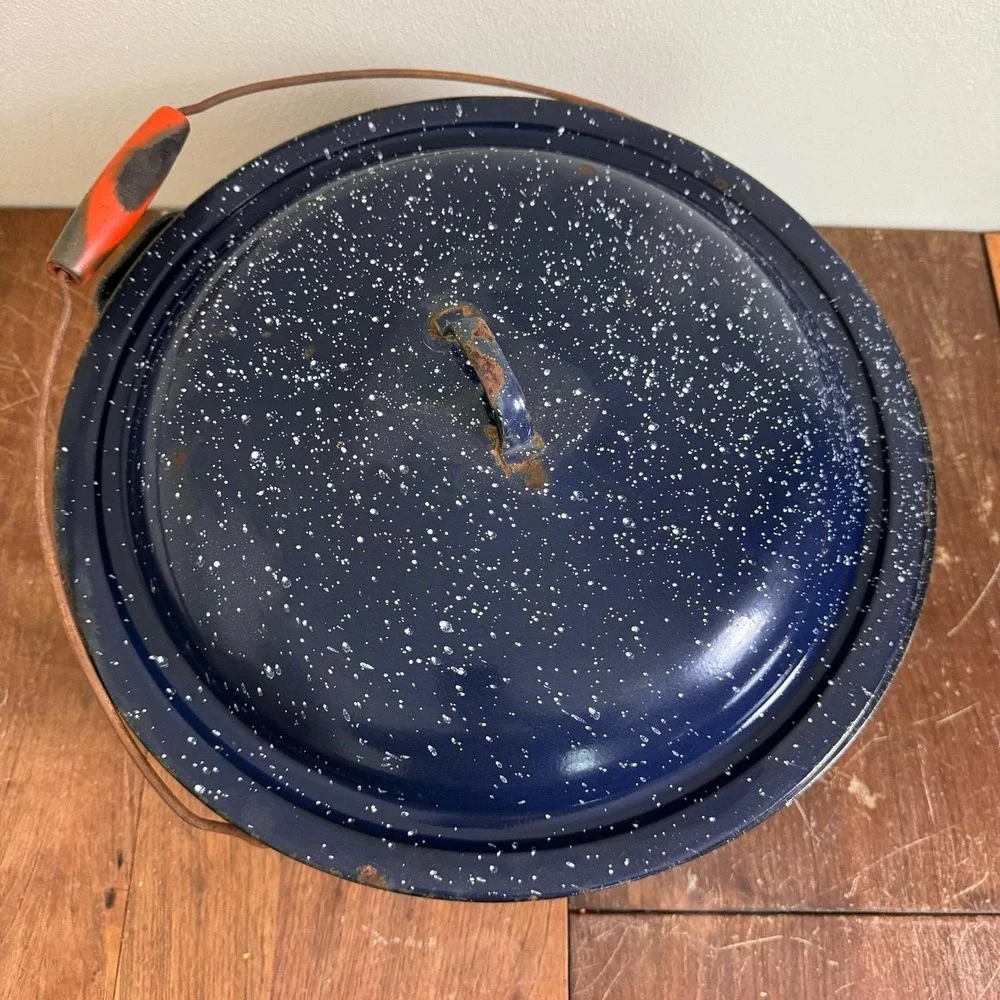 Vintage Graniteware Blue Speckled Cold Packer Water Canning‎ Pot & Lid